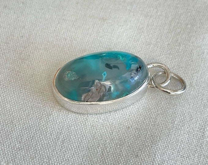 Confetti Chrysocolla Oval Pendant, Silver (CFP3)