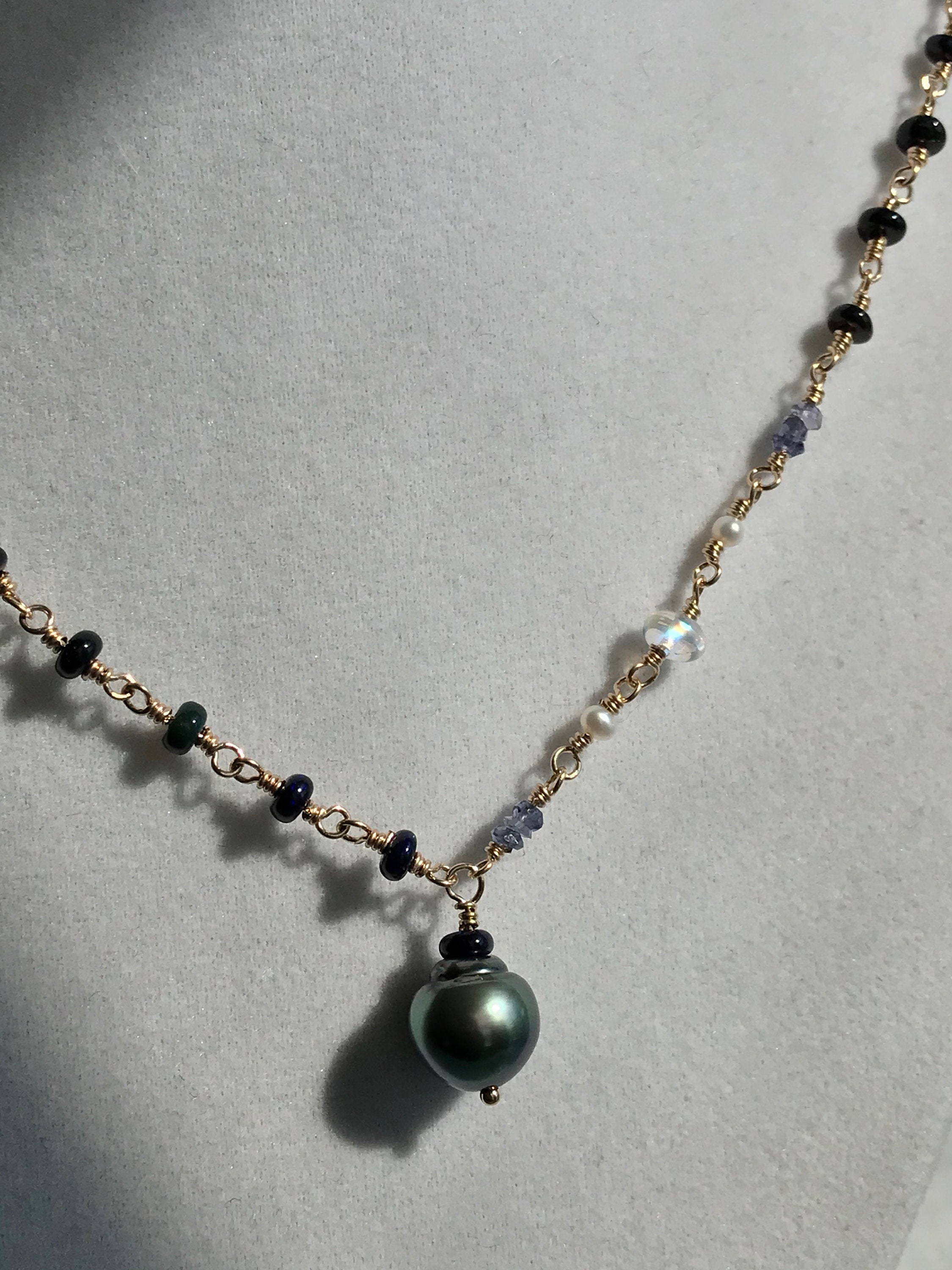 Cultured Tahitian Pearl, Opal, Moonstone, Iolite, 14k Gold Filled ...