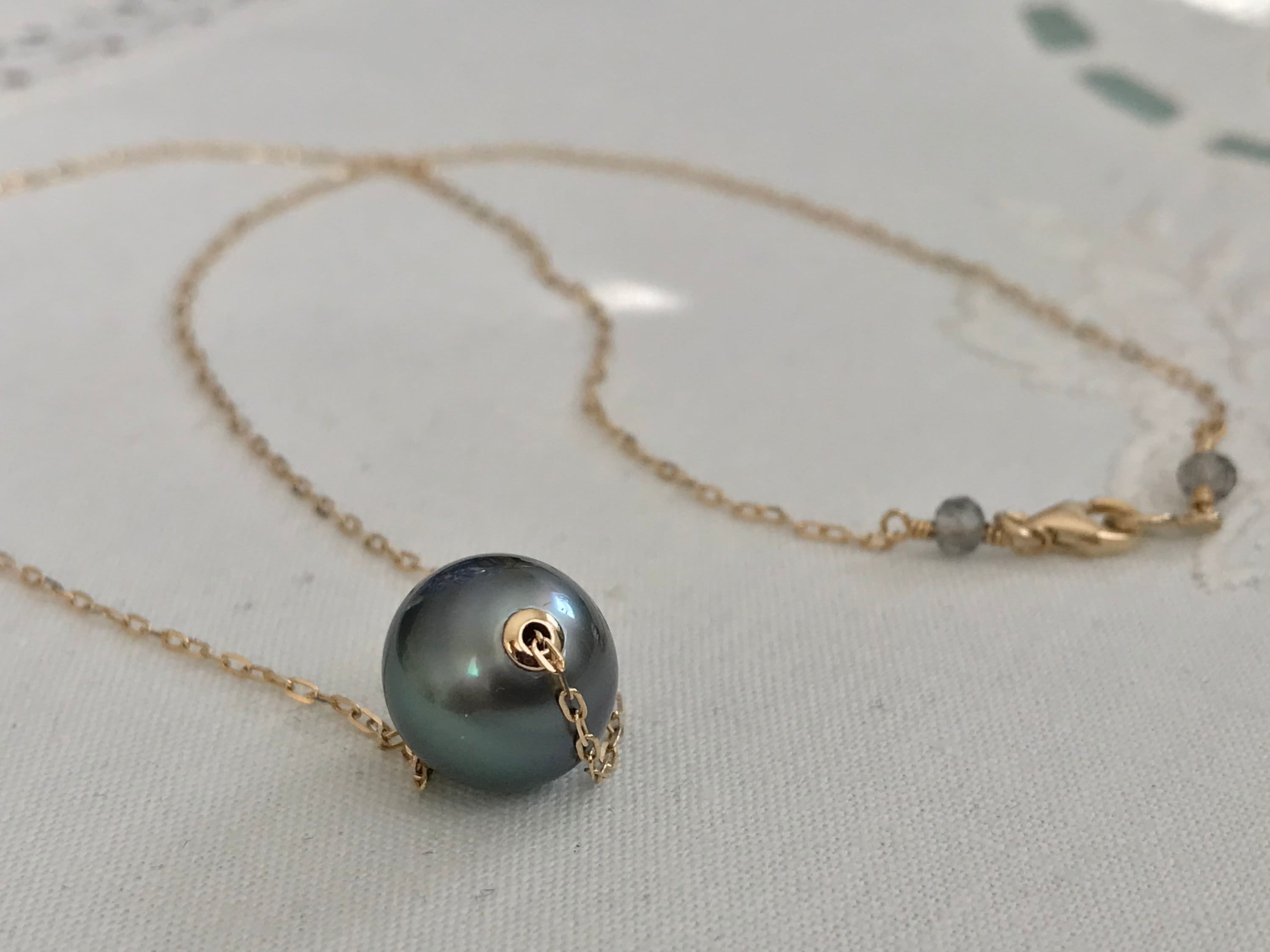 Cultured Tahitian Pearl Floating Necklace, 14k Yellow Gold (FN7)