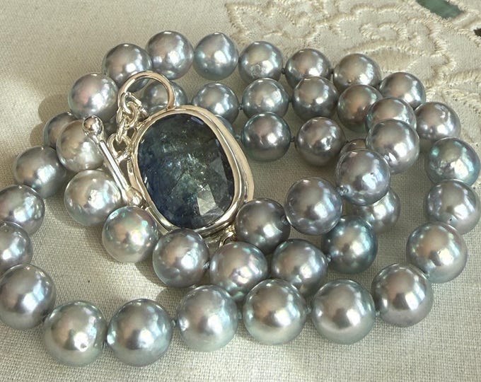 Cultured Blue Baroque Pearl Strand with Tanzanite Toggle Clasp in Silver (BBA32)