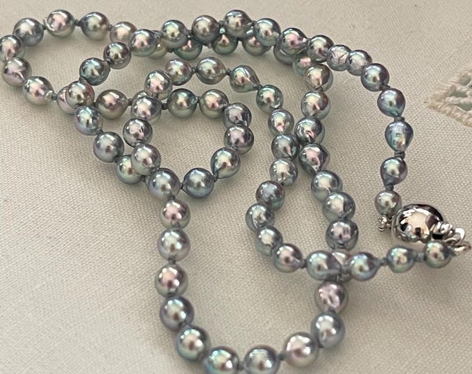 Cultured Baroque Blue Akoya Strand, 14k White Gold (BBA31)