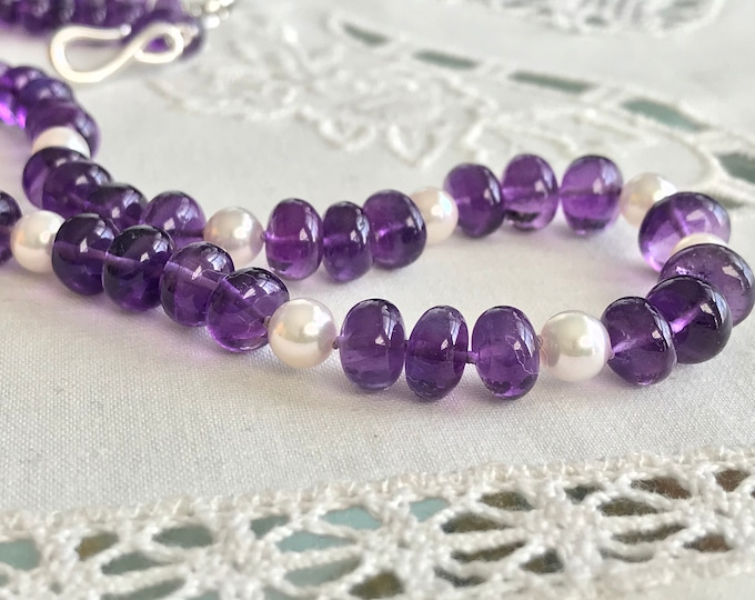 Cultured Akoya Pearls and Amethyst Necklace, Sterling Silver (MM53)