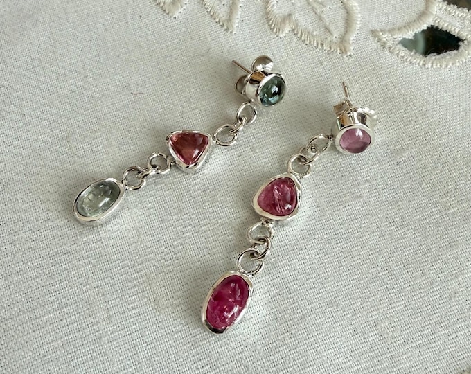 Tourmaline Dangle Earrings, Silver (MTE1)