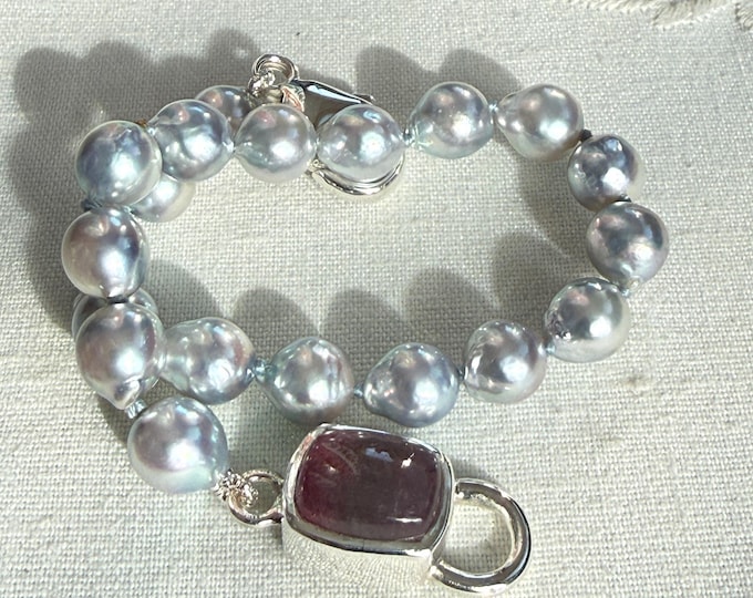 Cultured Baroque Akoya Bracelet with Tourmaline, Silver