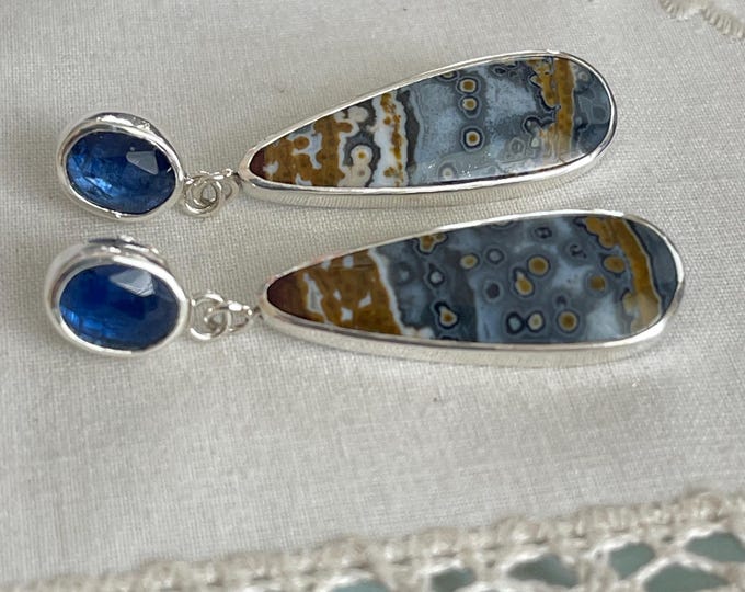 Jasper and Kyanite Earrings, Silver (RJKE3)