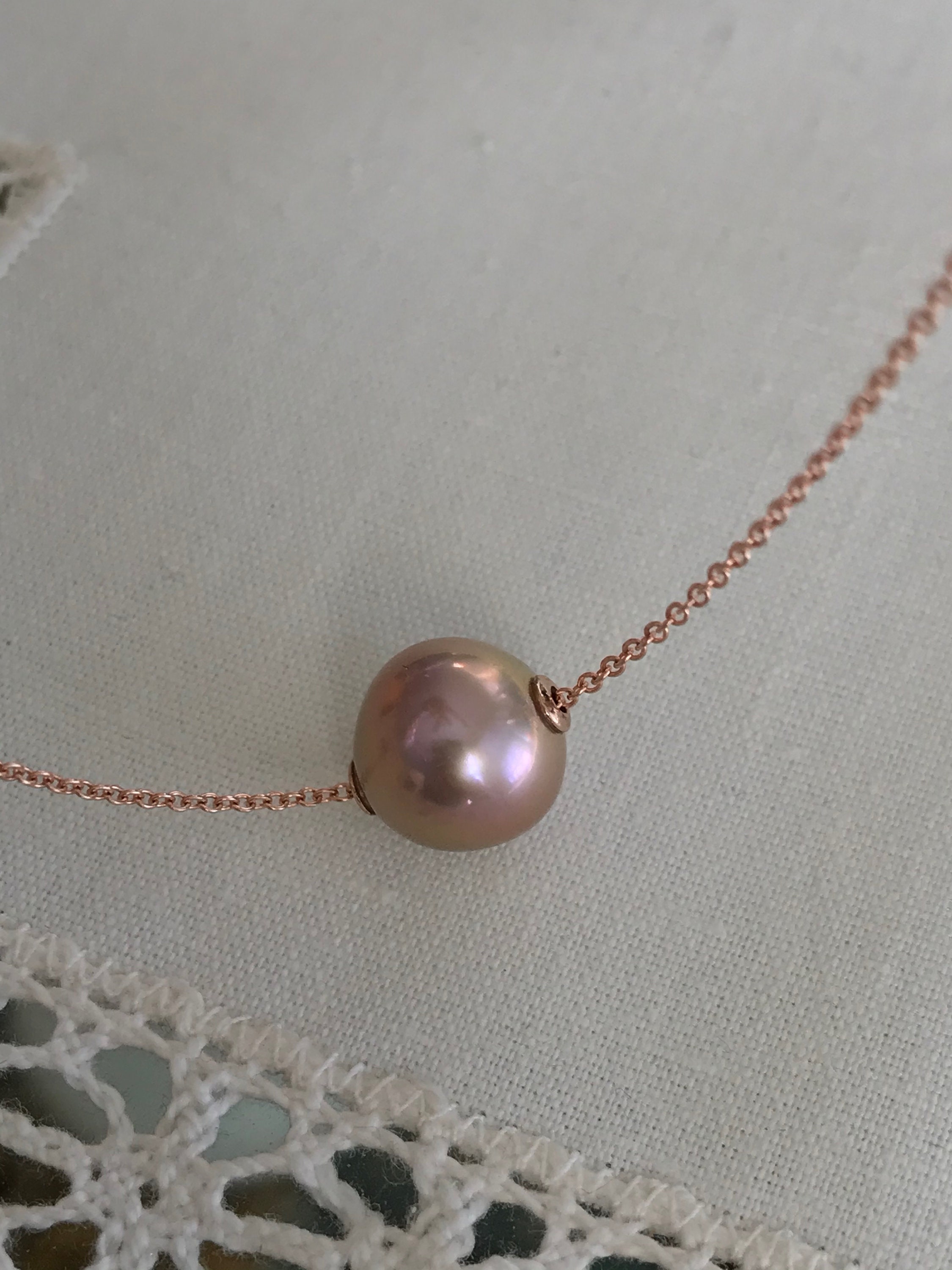 Sterling Silver & Rose Gold Plated Edison Freshwater Pearl Pink Toggle Necklace