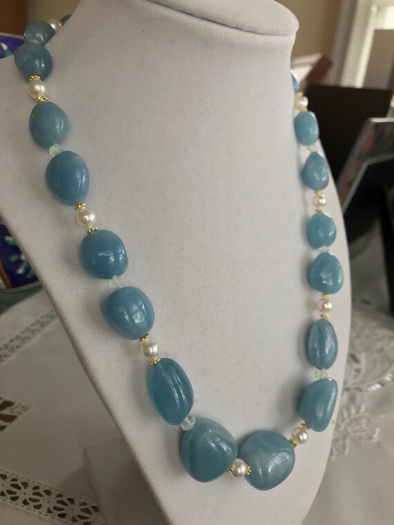 Cultured Akoya Pearls Chunky Nugget Aquamarine Opal 14k - Etsy