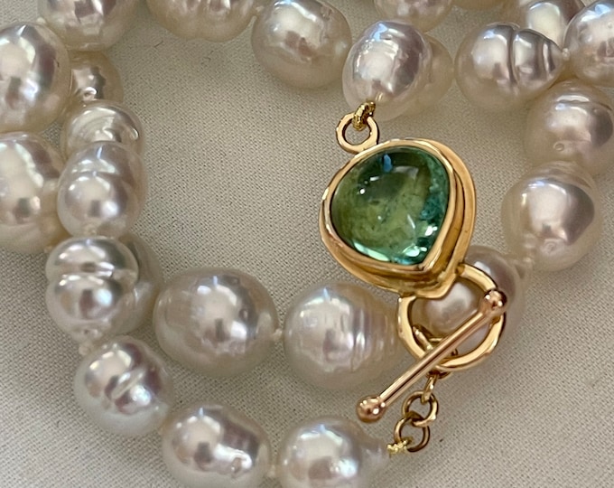 Cultured Baroque South Sea Pearl Strand, Tourmaline Toggle Clasp, 14k (SSPS6)