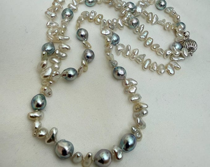 Cultured Akoya Keshi and Baroque Pearl Strand, 14k White Gold