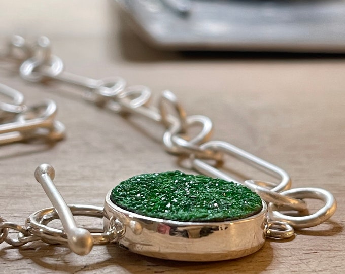 Funky Figaro Bold Chain with Uvarovite Toggle Clasp, Silver (FFT1)