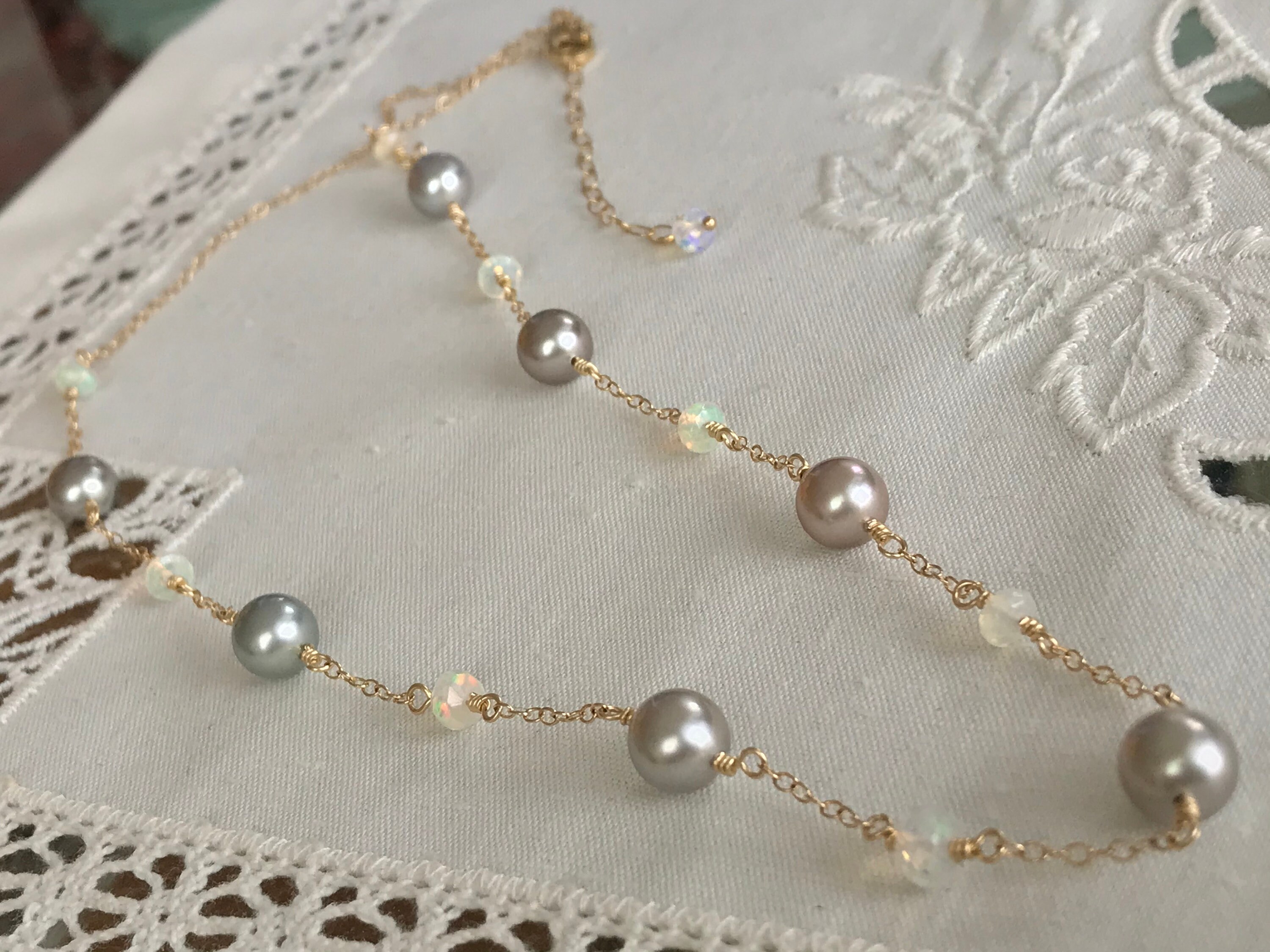 Cultured Tahitian Pearl and Opal Tin 