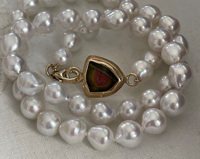 Cultured Freshwater Baroque Pearls, Watermelon Tourmaline, 14k (CFPT1)