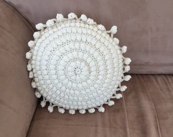 Decorative Pillow, Boho Pillow, Round Pillow, Home Decor, Pillow with Fringe, Circle Pillow, Choose your Color