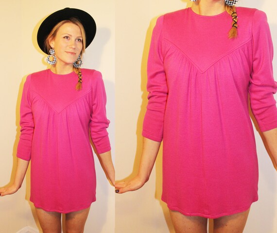 80s Vintage Angular Futuristic Hot Pink Mini Dress