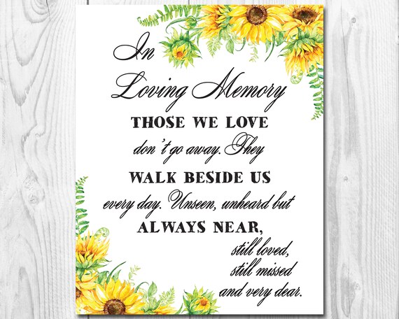 Vintage Wedding Remembrance Memorial Signage Rustic Sunflower In Memory Sign