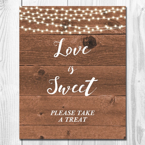 Printable Wedding Sign, Love is Sweet, Take a Treat Sign, Country Chic, Fall Wedding, Rustic Wedding, Wedding Sign, Printable Sign , WS013