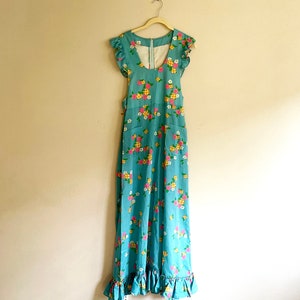 Handmade Vintage Floral Cute Floor Length Side Cut Out Dress