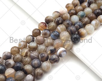 AGATE 18mm Round banded vintage Beads natural 6pcs