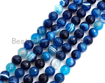 Blue Lace Agate Grade A Round Shiny Faceted Natural Gemstone Beads 15-16