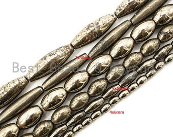 10X8MM IRON PYRITE GEMSTONE ROUND TUBE DRUM HEISHI LOOSE BEADS 16/"