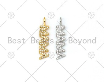 3x17mm 2 PIECES 2pc 18kt gold Filled Mama Micro Pave Charm for Mother day Gift Bracelet Necklace Earring Component