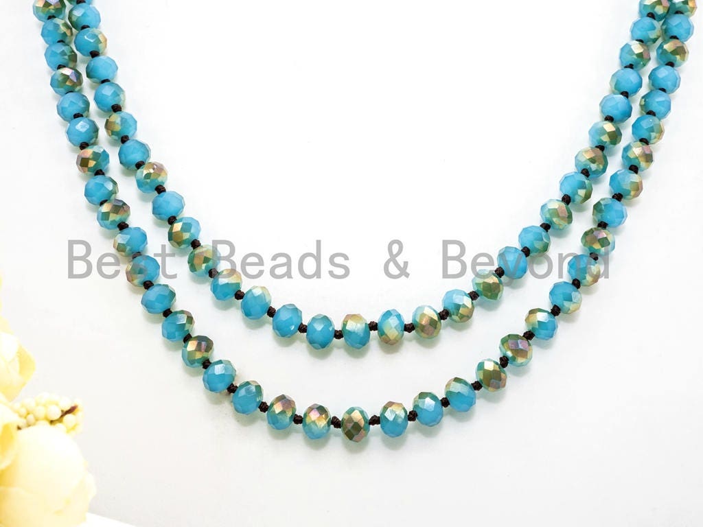 Download 36/60 Knotted Light Turquoise Blue Crystal Necklace, Extra ...