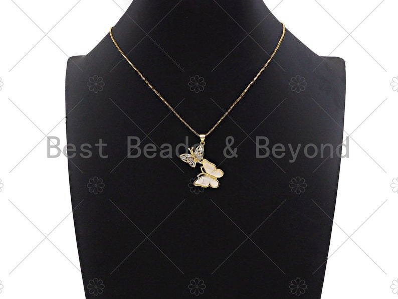 Sku#LK183 Double Bufferfly Charm CZ Micro Pave Butterfly with MOP Butterfly PendantsCharm Colorful Butterfly Pendant 25x32mm