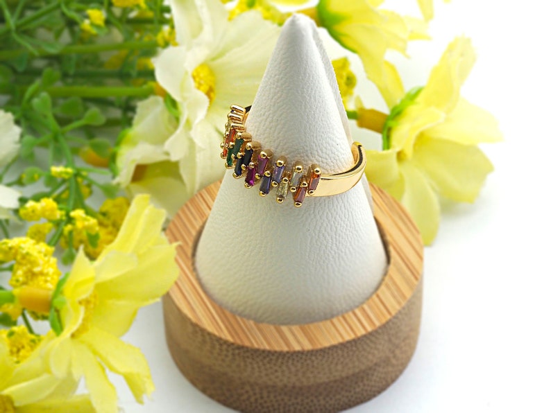PRE-SELLING Colorful CZ Micro Pave Ring Adjustable Ring 7x20x18mm,sku#X18 Rainbow Cubic Zirconia Gold Ring