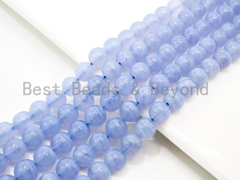 Top Quality Natural Blue Lace Agate Smooth Round Beads 8mm10mm12mm14mm16mm Blue Agate Gemstone Beads,15.5 Full Strand,SKU#U114