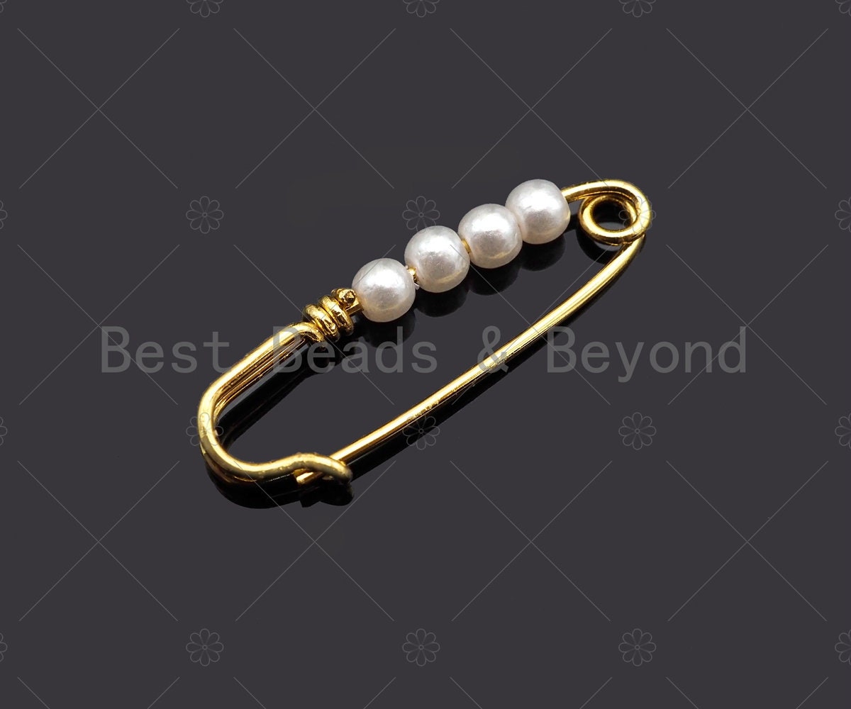 Cute 18K Gold Safety Pin Clasp Pearl On Clasp Safety Pin Etsy