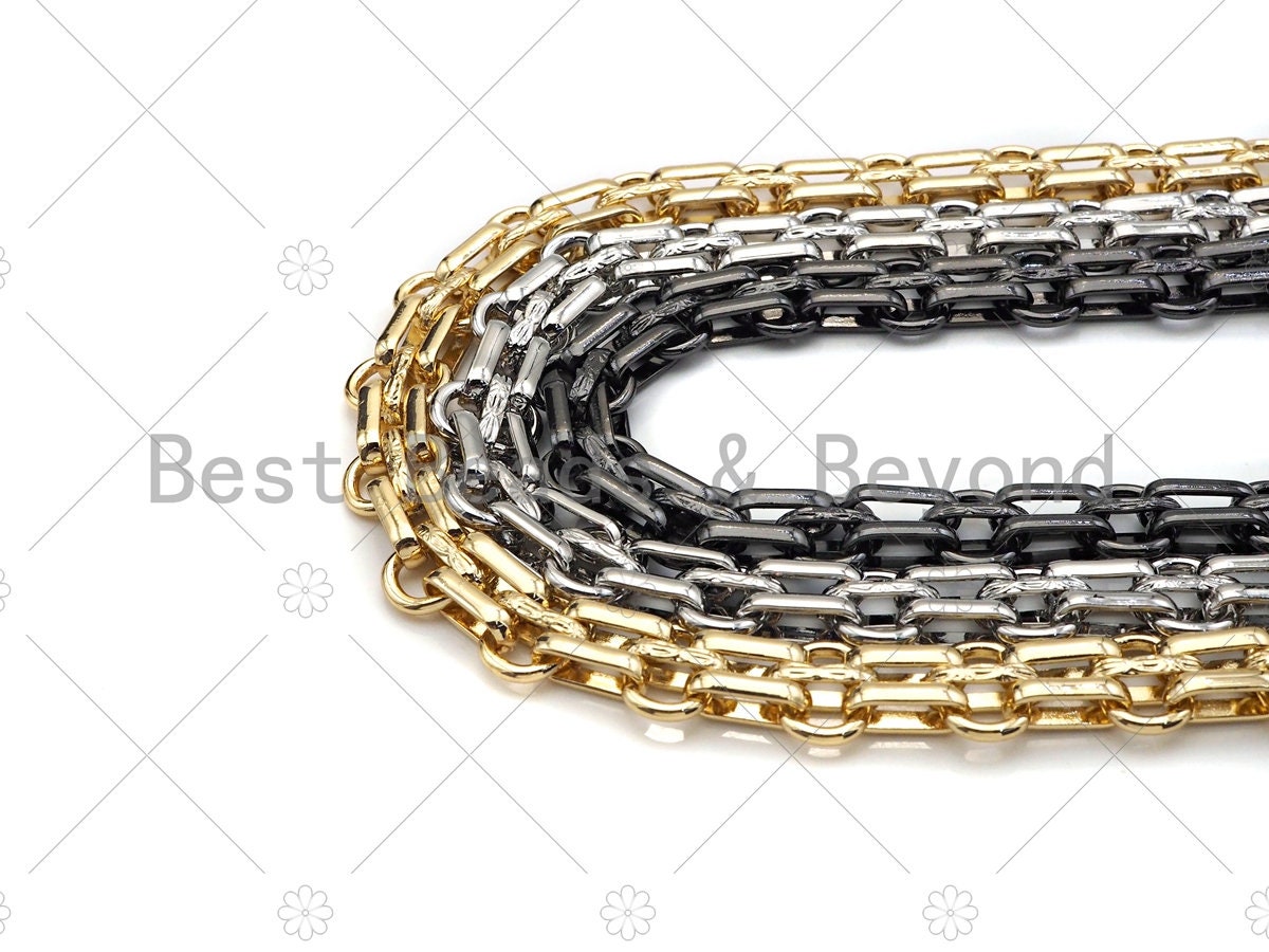 High Quality Hand Made Double Oval Link Chunky Chain, 18K Real Gold