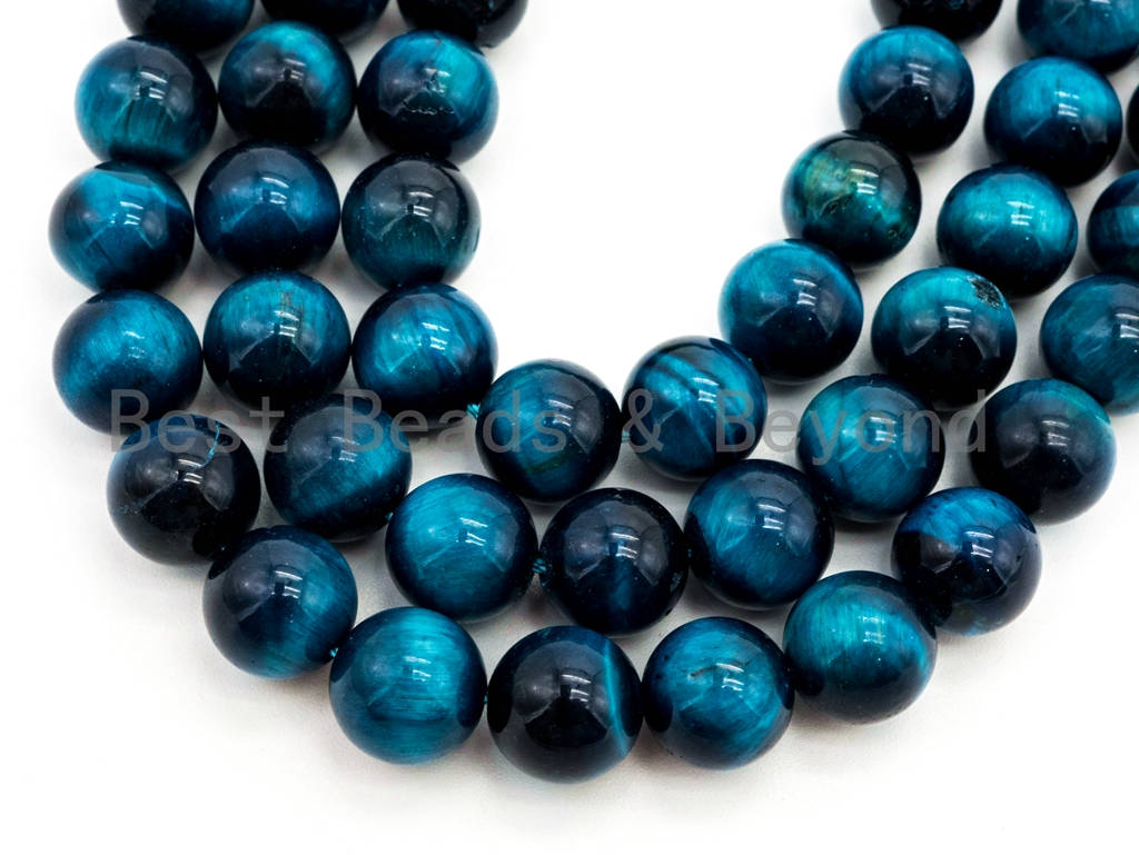 Blue Green Tiger Eye Smooth Round Beads 4mm 6mm 8mm 10mm 12mm 15.5 Strand