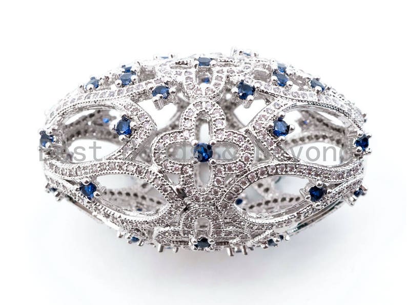 40x24mm,SKU#L224 CZ Micro Pave Oval Pendant with Cobalt Gemstone