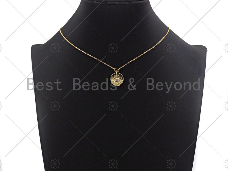 Clear CZ Micro Pave Evil Eye on Disc PendantCharm Lucky Eye Cubic Zirconia Pendant Real Gold Plated Charm Pendant,15x18mm,Sku#L304