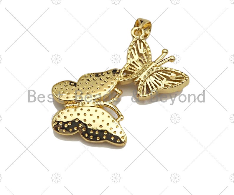 Sku#LK183 Double Bufferfly Charm CZ Micro Pave Butterfly with MOP Butterfly PendantsCharm Colorful Butterfly Pendant 25x32mm