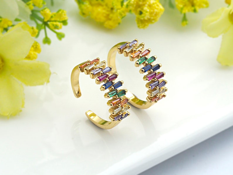 PRE-SELLING Colorful CZ Micro Pave Ring Adjustable Ring 7x20x18mm,sku#X18 Rainbow Cubic Zirconia Gold Ring