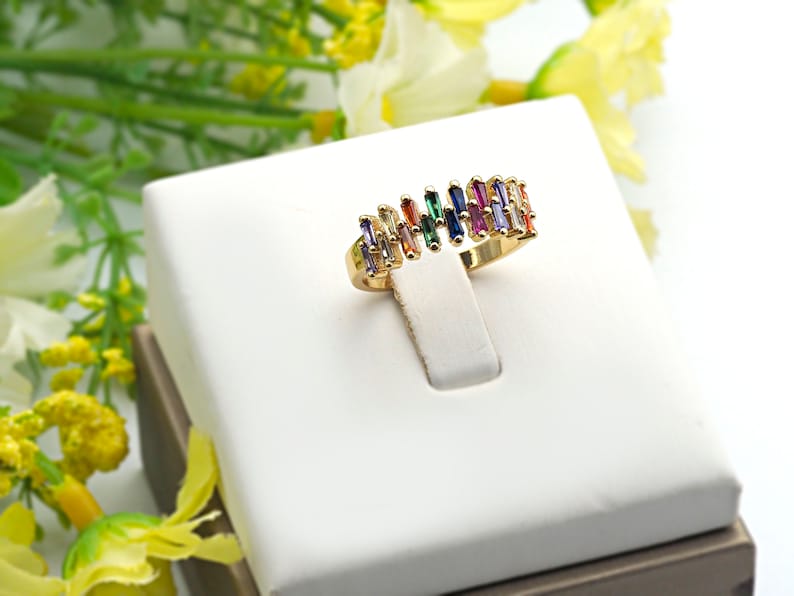PRE-SELLING Colorful CZ Micro Pave Ring Adjustable Ring 7x20x18mm,sku#X18 Rainbow Cubic Zirconia Gold Ring