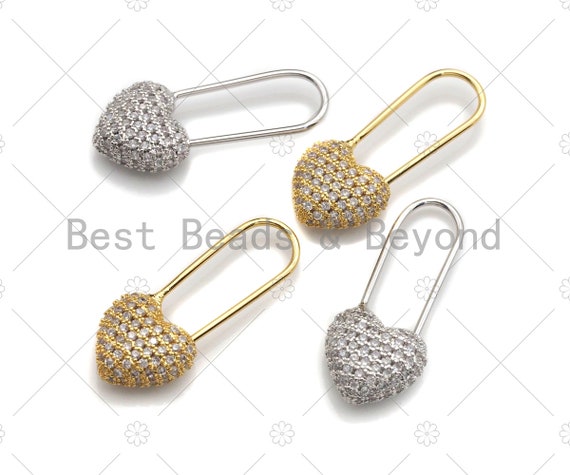 Adjustable Slider Bracelet Rainbow CZ Pave Gold Safety Pin Charm Gold Safety Pin Charm Bracelet
