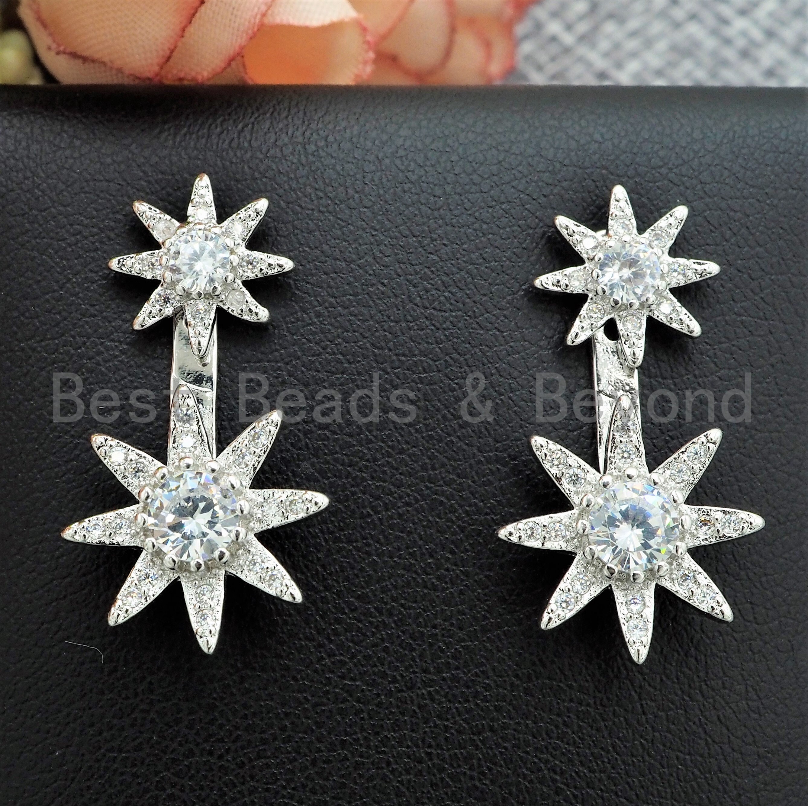 Sparkle CZ Micro Pave Stars Earring, Bridal Earrings, Cubic Zirconia ...