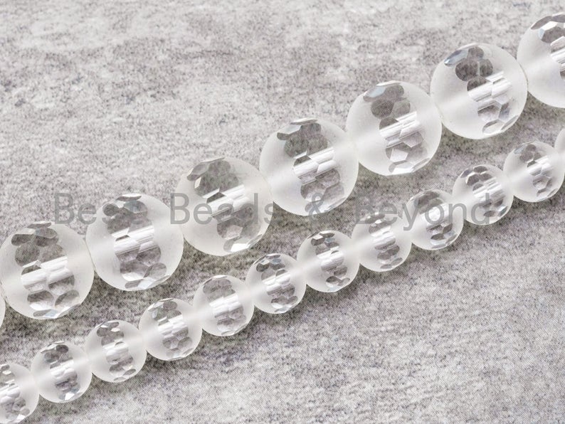 15.5inch strand Natural Clear White Matte Quartz Middle Faceted beads Matted Raw Crystal SKU#V4 6mm8mm10mm12mm Round Quartz beads