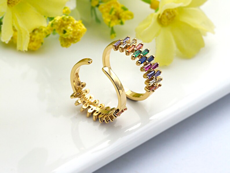 PRE-SELLING Colorful CZ Micro Pave Ring Adjustable Ring 7x20x18mm,sku#X18 Rainbow Cubic Zirconia Gold Ring