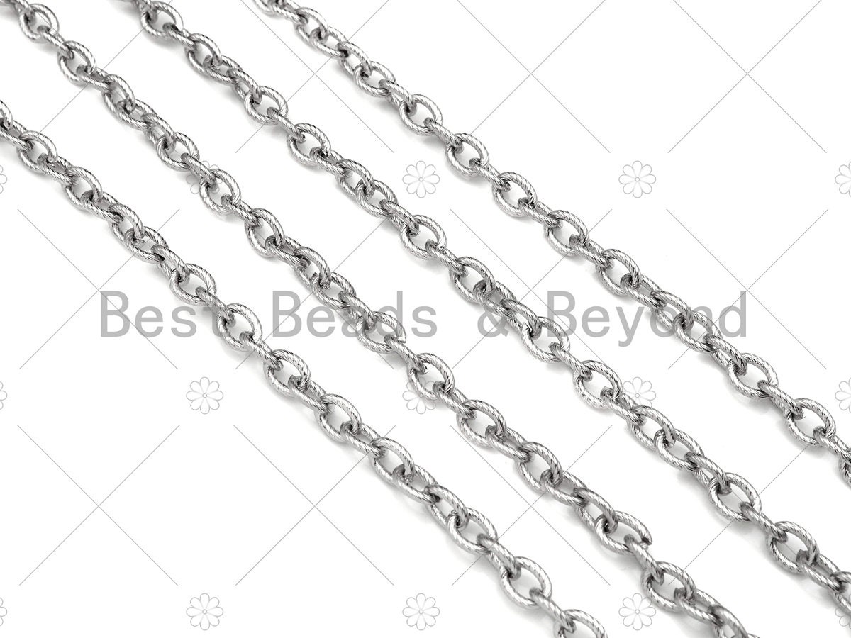 6x8mm Quality Stainless Steel Oval Link Chain by Yard, Texturized Oval Chain, Silver Unfinished