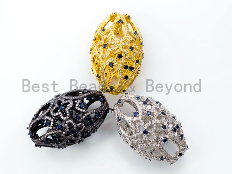 40x24mm,SKU#L224 CZ Micro Pave Oval Pendant with Cobalt Gemstone