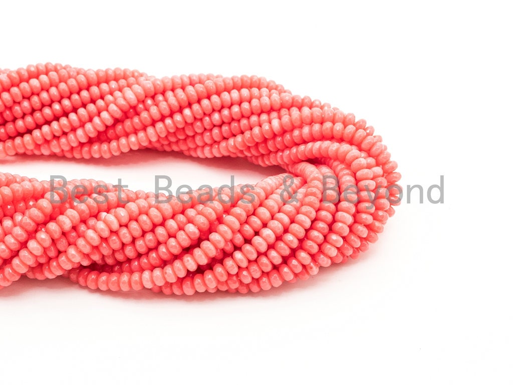 Quality Natural Dyed Pink Coral Beads, 3x5mm Rondelle Faceted Gemstone