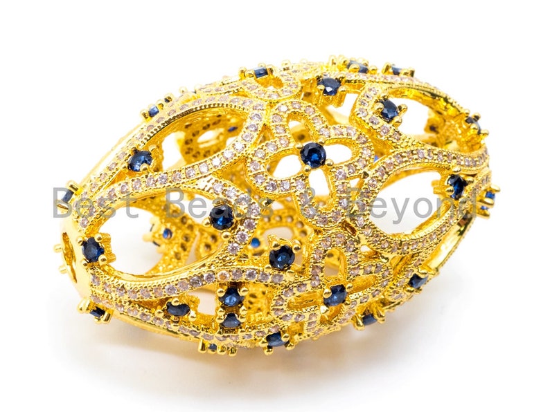 40x24mm,SKU#L224 CZ Micro Pave Oval Pendant with Cobalt Gemstone