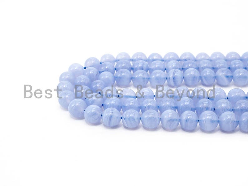 Top Quality Natural Blue Lace Agate Smooth Round Beads 8mm10mm12mm14mm16mm Blue Agate Gemstone Beads,15.5 Full Strand,SKU#U114