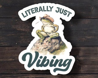 Cowboy Frog Meme Sticker: Water bottle, Laptop Decal