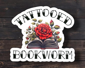 Tattooed Bookworm Sticker: Water bottle, Laptop Decal