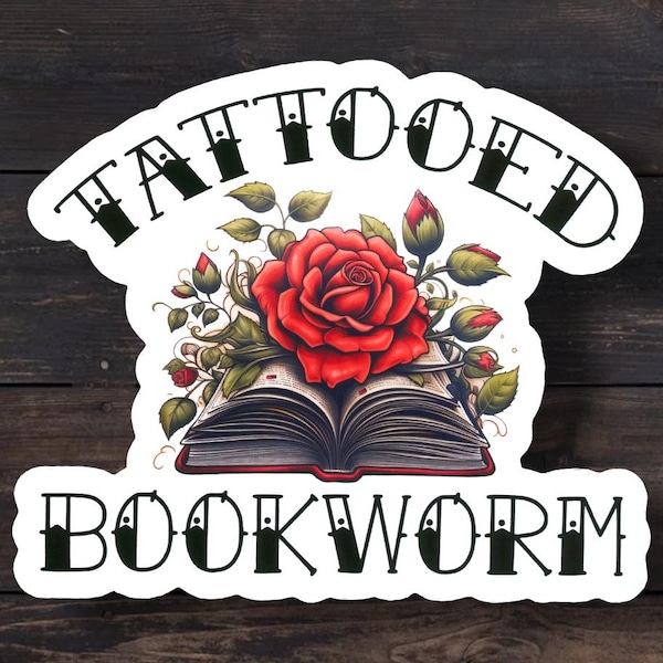 Tattooed Bookworm Sticker, Book Worm Sticker, Kindle Sticker, Laptop Decal, Water Bottle Sticker, Inked and Curvy, Bookish Sticker, Tattoo