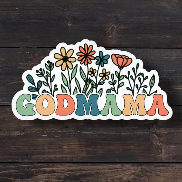 Godmama Sticker, Retro Floral Godmother Sticker, Fairy Godmother, Laptop, Water bottle Sticker, Godmother Proposal Gift
